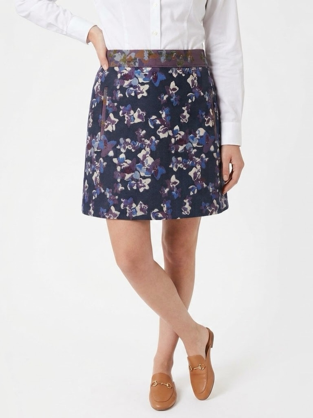 Maeve Anthropologie Cardana Floral A-Line Mini Skirt SZ 8 Navy Blue Metallic NWT